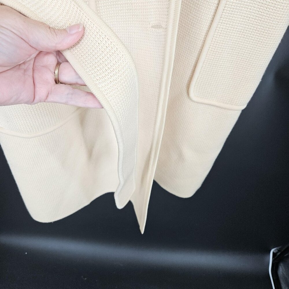 Vint Italian Virgin Wool Coat Jacket Sweater Women 10 Cream Knit Belt Italy 80s - Picture 7 of 13